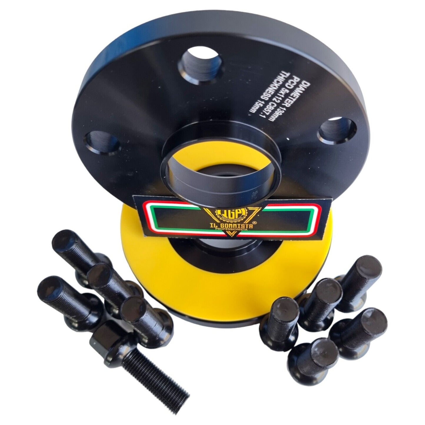 coppia 2 Distanziali Ruote Neri 15 mm + Bulloni Neri compatibili con VW SEAT SKODA CUPRA VAG pcd 5x112 hub 57.1