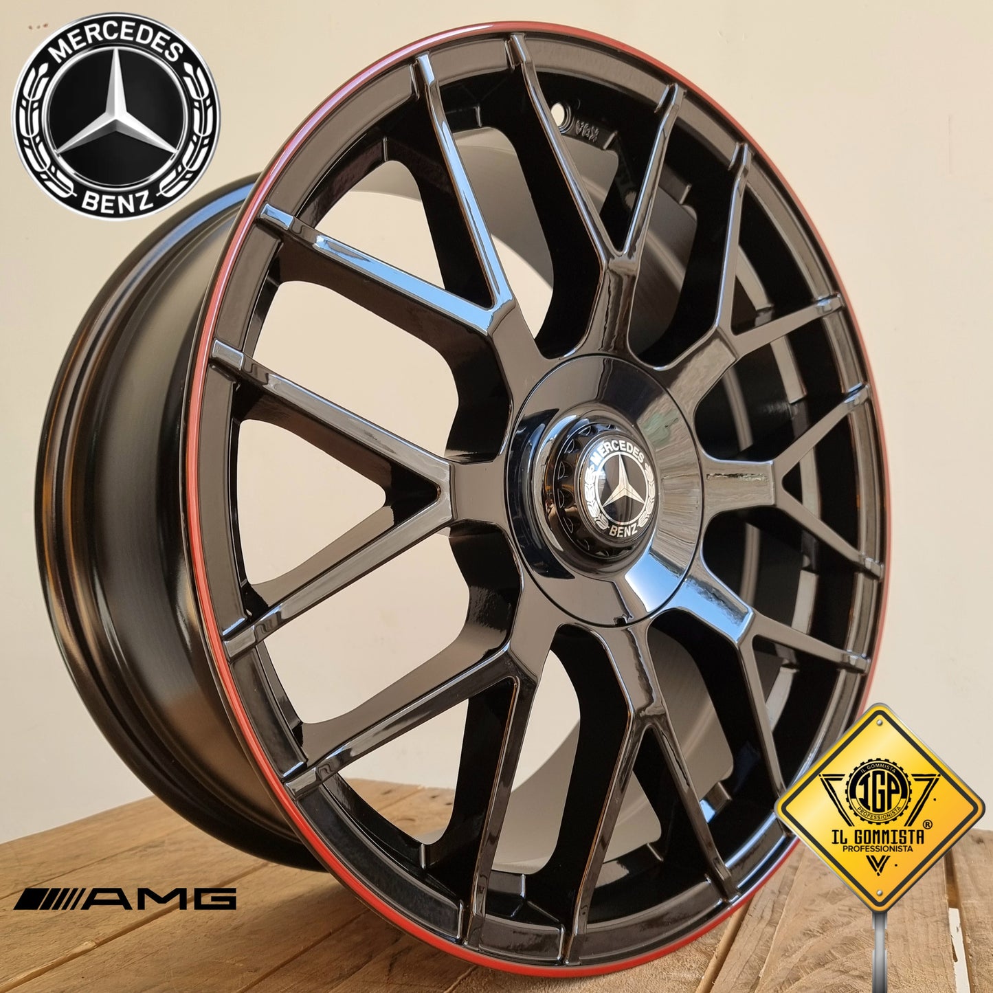 AMGs RED EDITION KIT 4 Cerchi In Lega 8 x 18" Compatibili con Mercedes Classe A + B + C + E + CLA GLA GLB GLC R M S Vito Viano