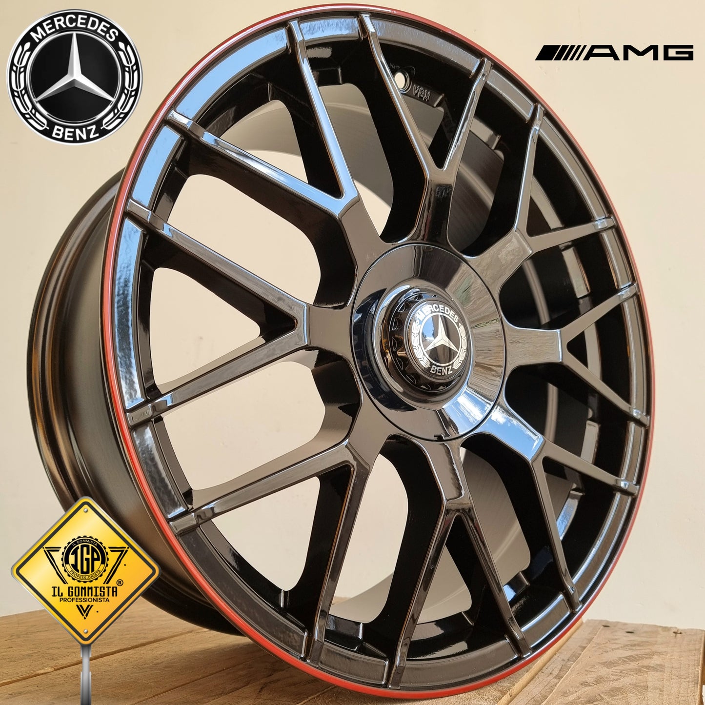 AMGs RED EDITION KIT 4 Cerchi In Lega 8 x 18" Compatibili con Mercedes Classe A + B + C + E + CLA GLA GLB GLC R M S Vito Viano