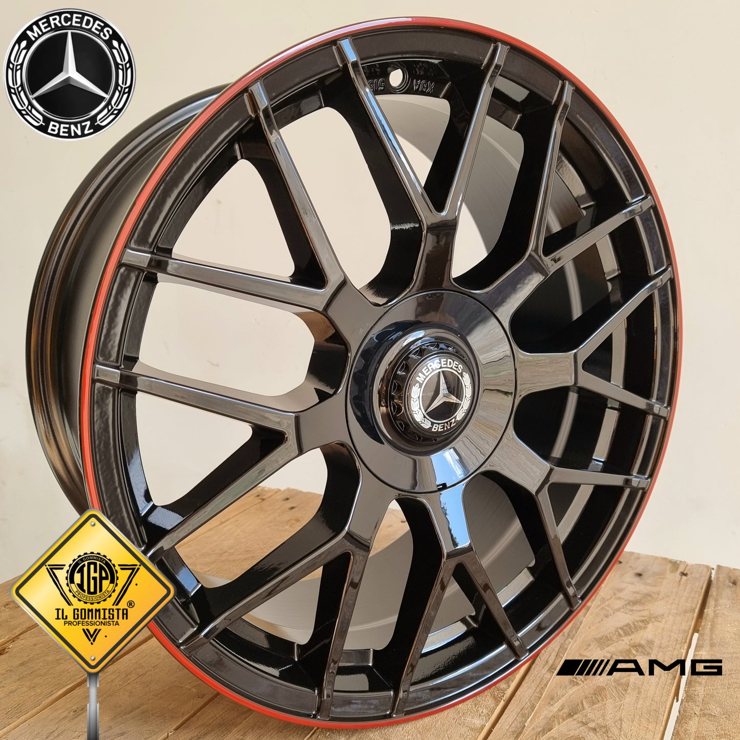 AMGs RED EDITION KIT 4 Cerchi In Lega 8 x 18" Compatibili con Mercedes Classe A + B + C + E + CLA GLA GLB GLC R M S Vito Viano