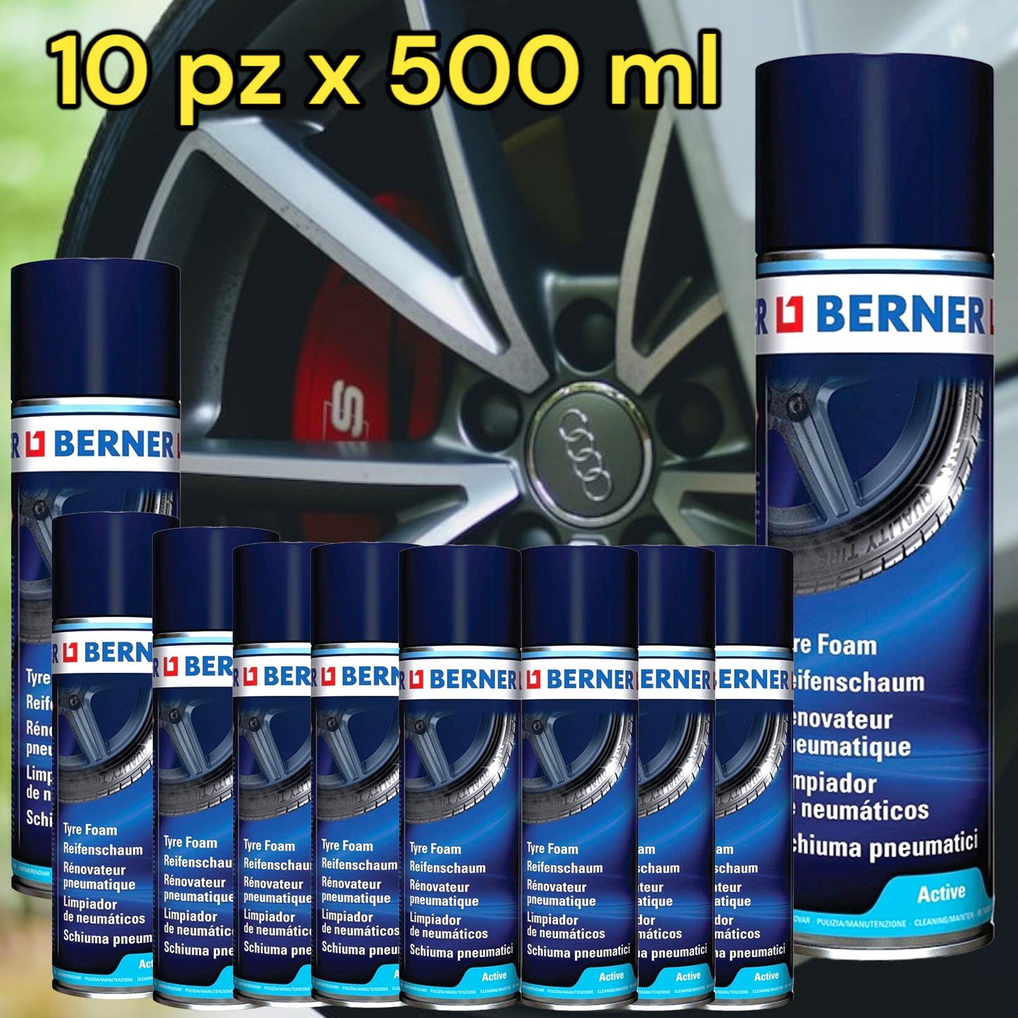 10 pz x 500 ml Berner Nero gomme Auto, Schiuma rigenerante Effetto Bagnato per Pneumatici altro