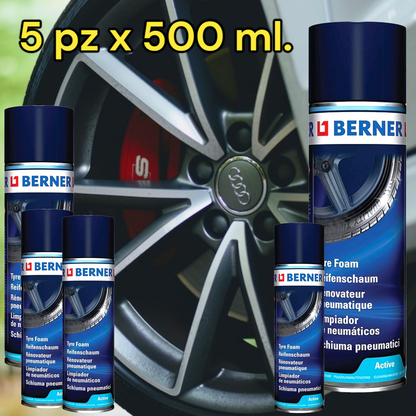 5 pz Berner Nero gomme Auto, Schiuma rigenerante Effetto Bagnato per Pneumatici altro
