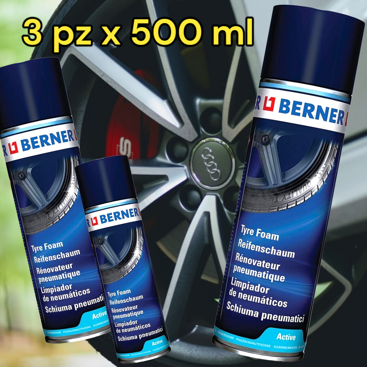 3 pz Berner Nero gomme Auto, Schiuma rigenerante Effetto Bagnato per Pneumatici altro