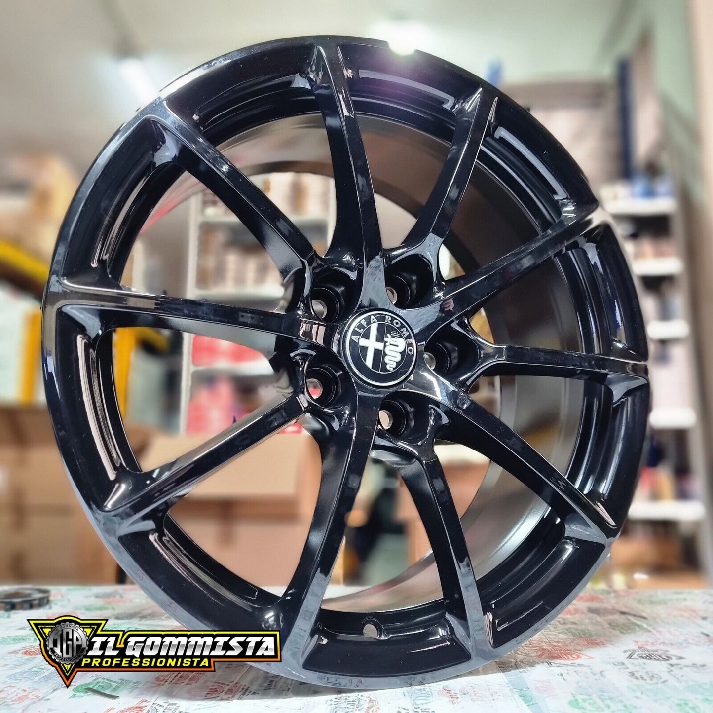 KIT 4 Cerchi In Lega Originali FCA 7,5j x 17" Compatibili con Alfa Romeo Giulietta 159 Brera Stelvio Tonale + 500 X Fiat Croma Saab 9.3 Nero Lucido