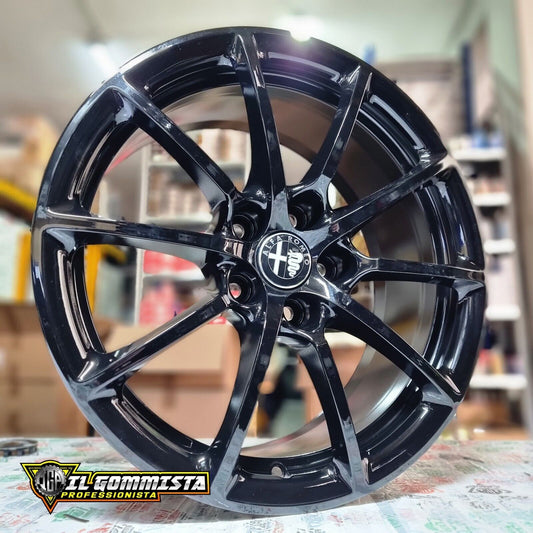 KIT 4 Cerchi In Lega Originali FCA 7,5j x 17" Compatibili con Alfa Romeo Giulietta 159 Brera Stelvio Tonale + 500 X Fiat Croma Saab 9.3 Nero Lucido