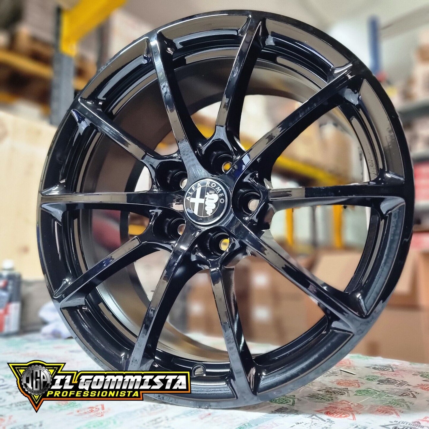 KIT 4 Cerchi In Lega Originali FCA 7,5j x 17" Compatibili con Alfa Romeo Giulietta 159 Brera Stelvio Tonale + 500 X Fiat Croma Saab 9.3 Nero Lucido