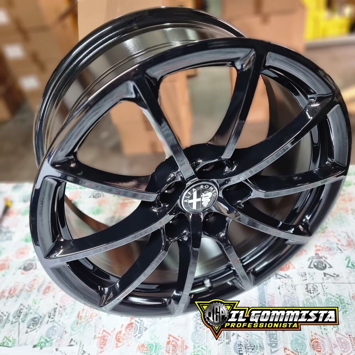 KIT 4 Cerchi In Lega Originali FCA 7,5j x 17" Compatibili con Alfa Romeo Giulietta 159 Brera Stelvio Tonale + 500 X Fiat Croma Saab 9.3 Nero Lucido