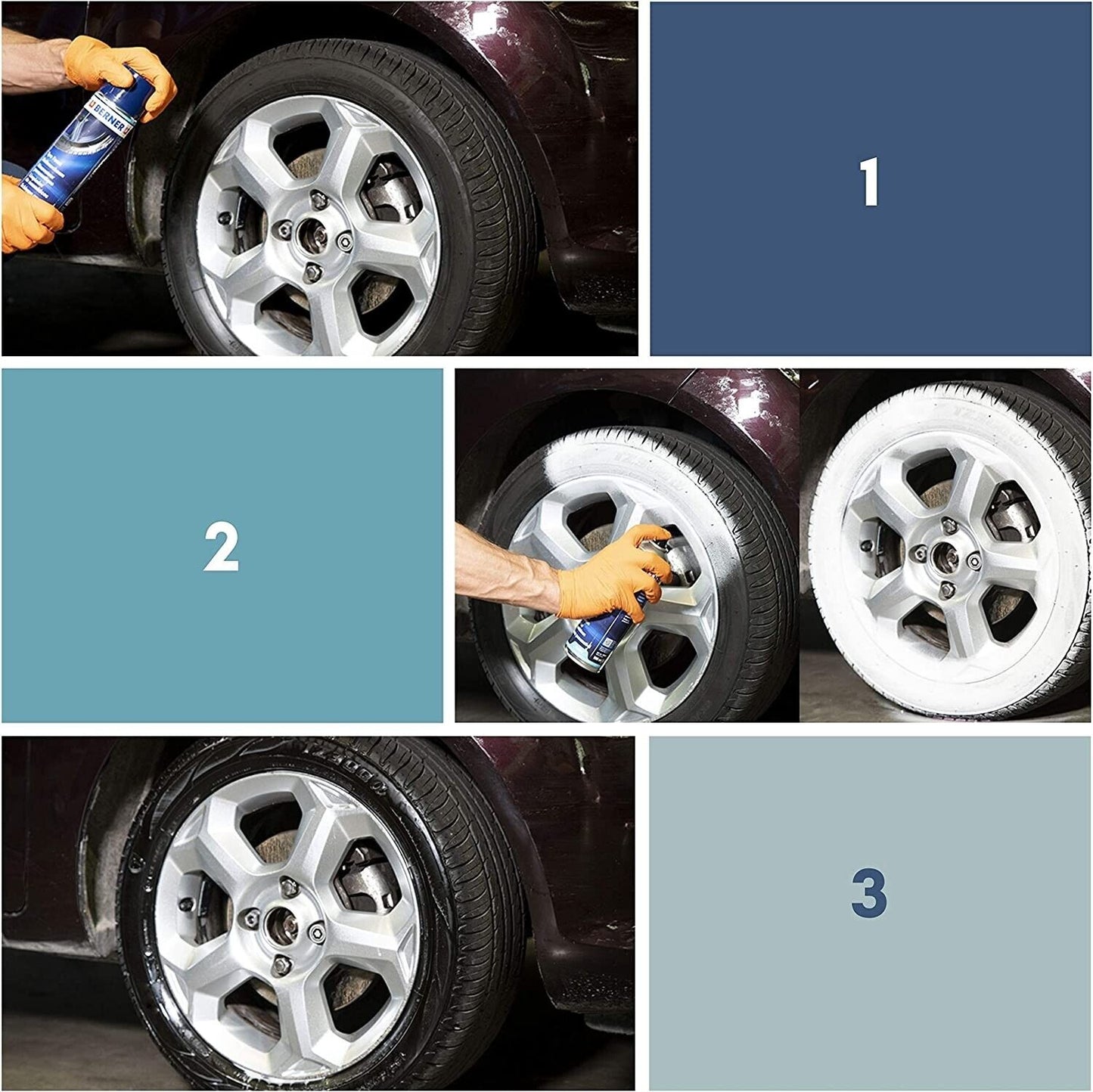 3 pz Berner Nero gomme Auto, Schiuma rigenerante Effetto Bagnato per Pneumatici altro