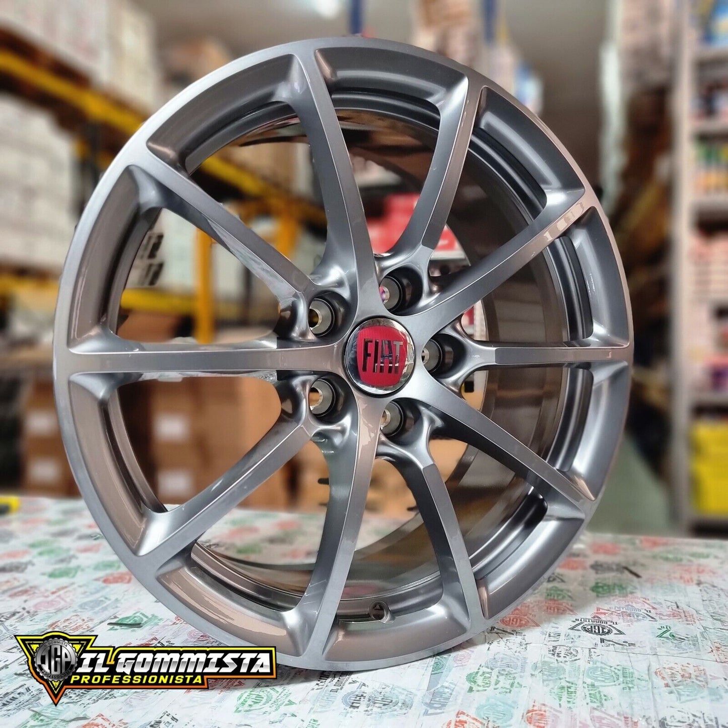 KIT 4 Cerchi In Lega Originali FCA 7,5j x 17" Compatibili con Alfa Romeo Giulietta 159 Brera Stelvio Tonale + 500 X Fiat Croma Saab 9.3 Antracite Lucido