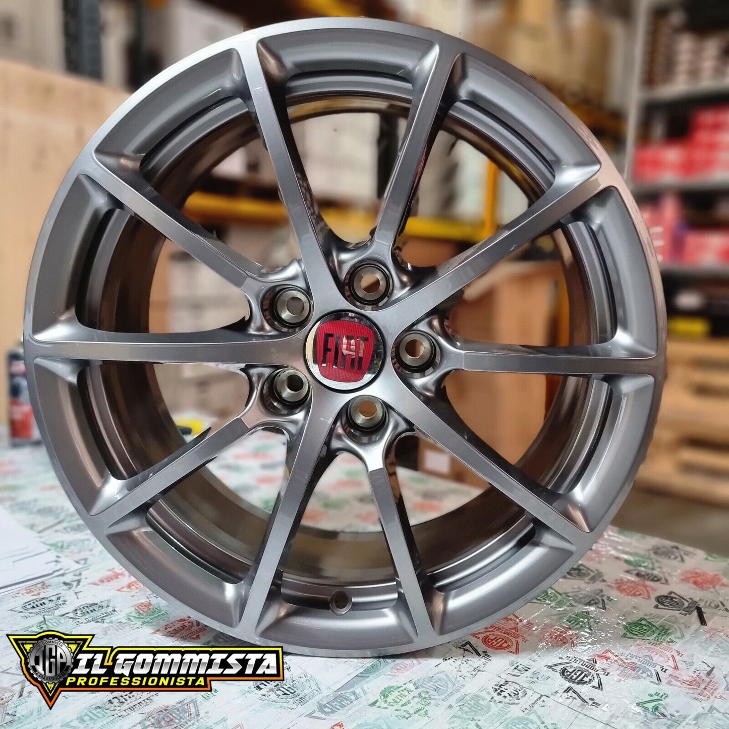 KIT 4 Cerchi In Lega Originali FCA 7,5j x 17" Compatibili con Alfa Romeo Giulietta 159 Brera Stelvio Tonale + 500 X Fiat Croma Saab 9.3 Antracite Lucido